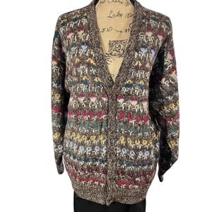 Vintage Sz XL 100% Alpaca Cardigan Fair Isle Long Sleeve Academia Old Money